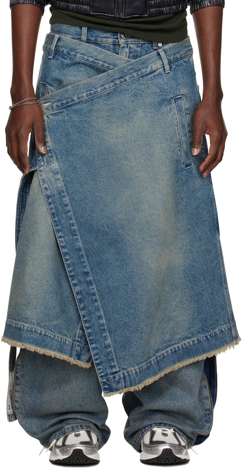 Blue Apron Denim Skirt by LU'U DAN