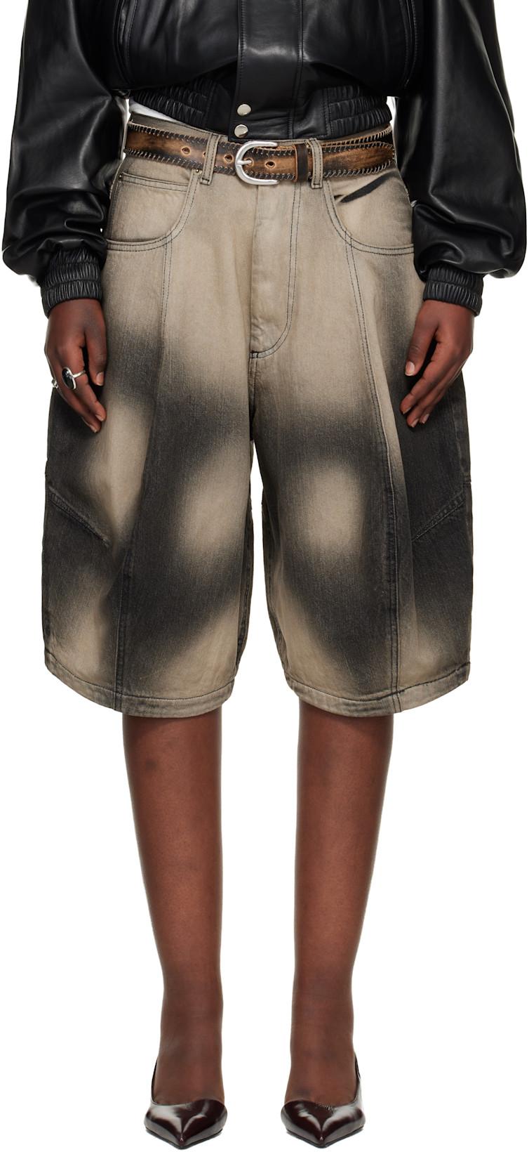 Gray Puffa Denim Shorts by LU'U DAN