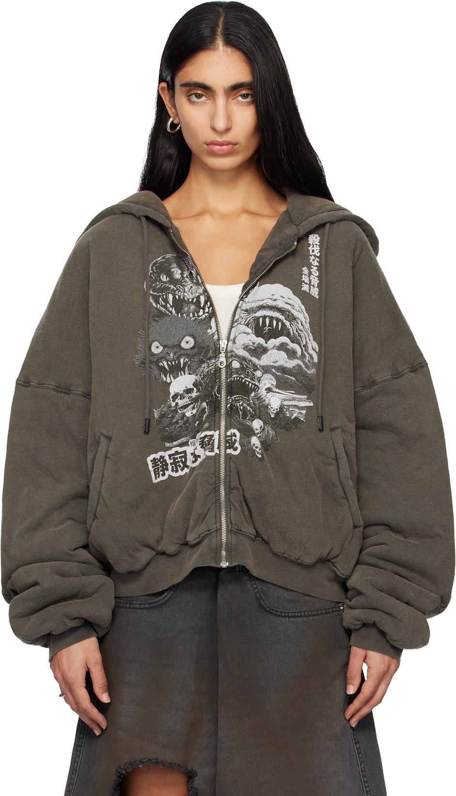 Gray Wadded Hoodie by LU'U DAN