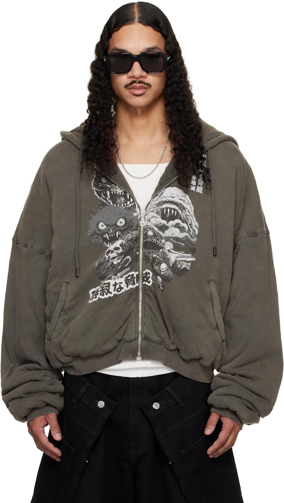 Gray Wadded Hoodie by LU'U DAN