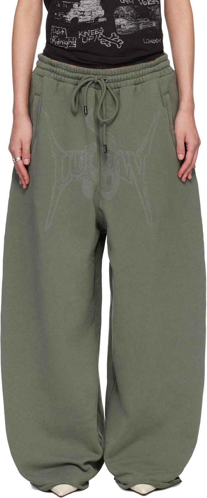 Green Raw-Cut Bontan Sweatpants by LU'U DAN
