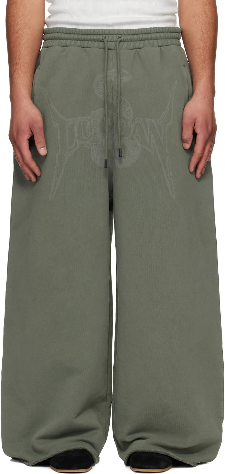 Green Raw-Cut Bontan Sweatpants by LU'U DAN