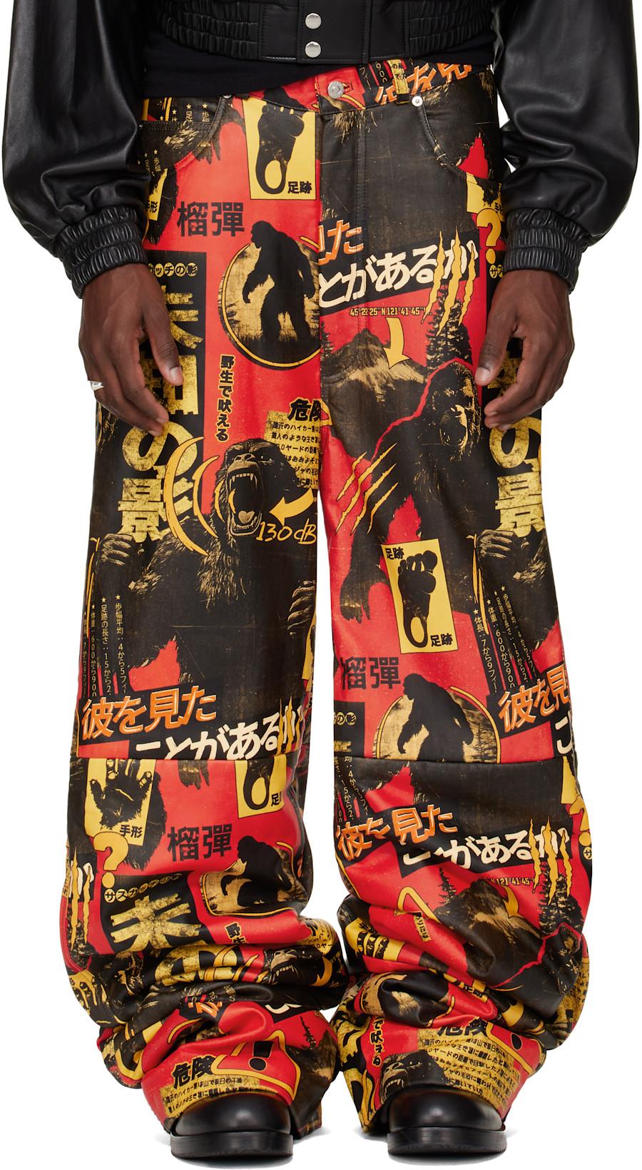 SSENSE Exclusive Black & Red Stacked Leather Snow Pants by LU'U DAN