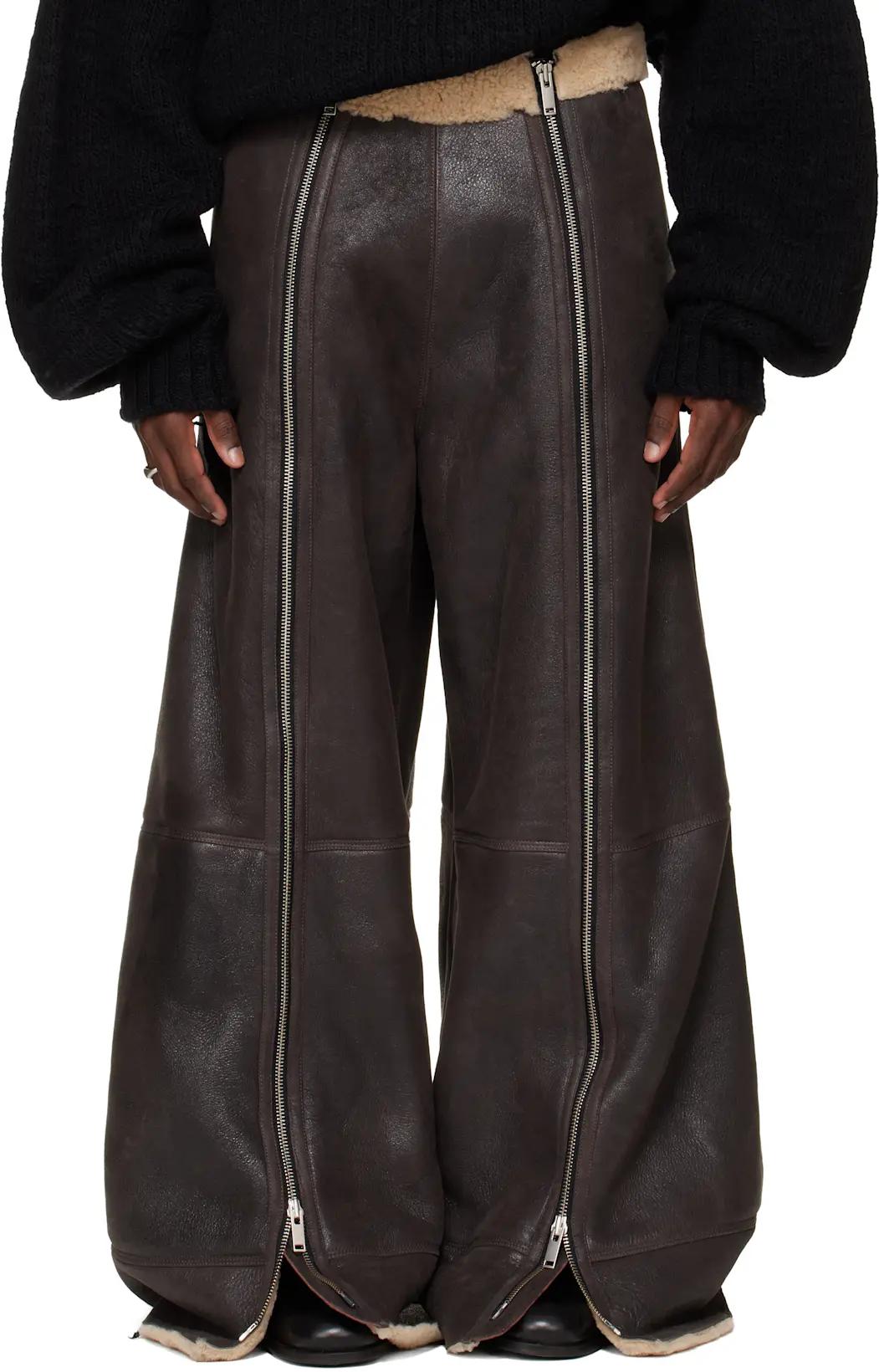 SSENSE Exclusive Brown Shearling Flight Pants by LU'U DAN