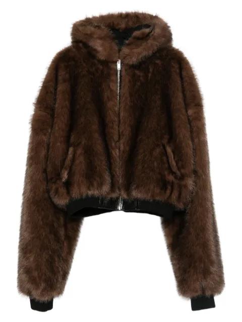 hoodied faux-fur jacket by LUU DAN