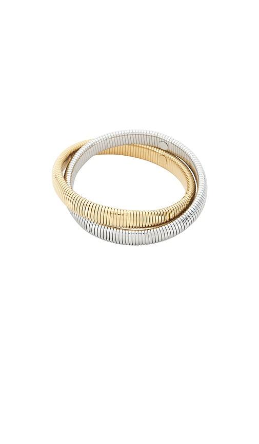 Luv AJ The Two Tone Flex Snake Chain Bracelet in Metallic Gold,Metallic Silver by LUV AJ