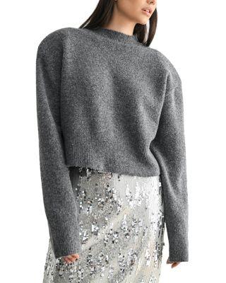 Cropped Crewneck Sweater with Shoulder Pads by LUVEE