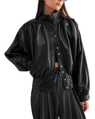 Oversized Faux Leather Bomber Jacket by LUVEE