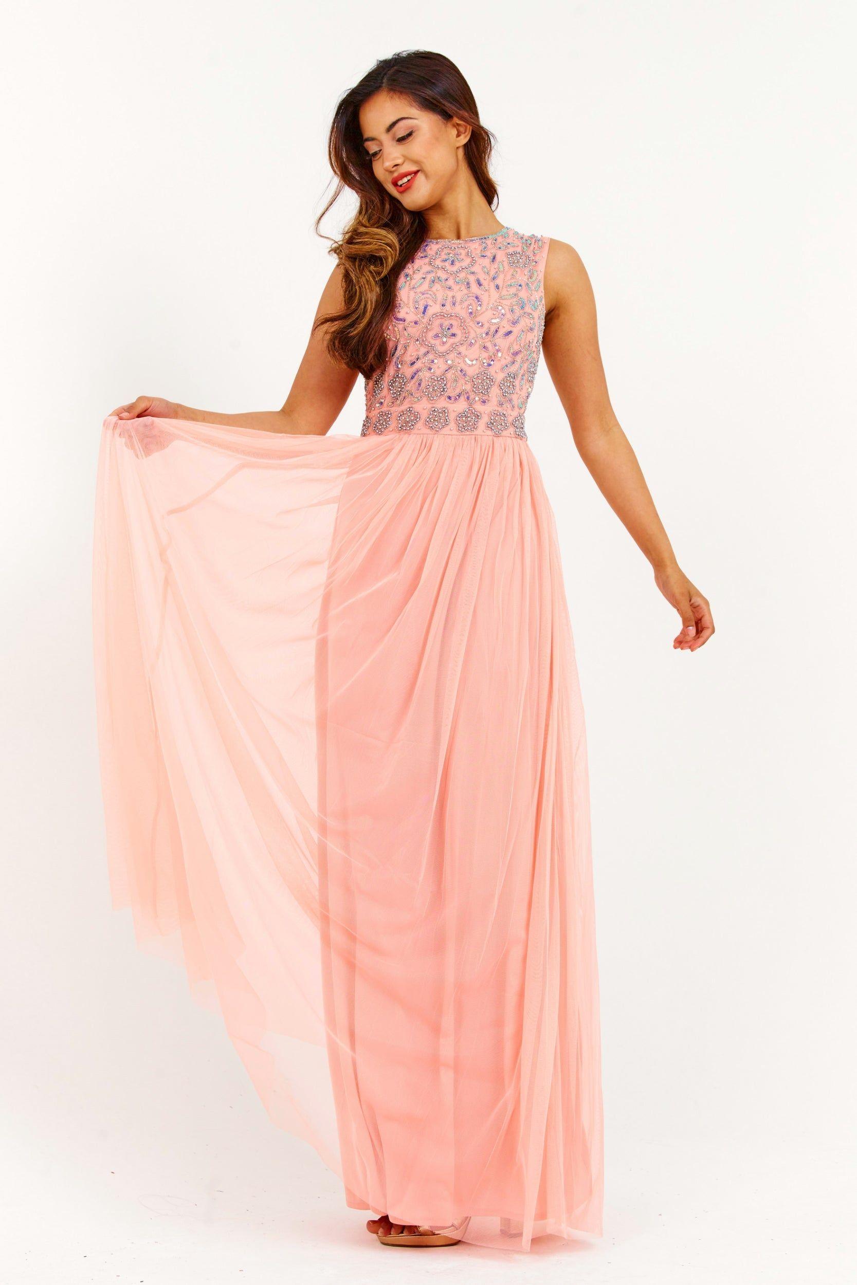 Rose Handmade Embellished Maxi Dress by LUVFOREVER FASHION