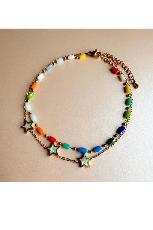 18k Gold Plated Double Layer Colourful Star Anklet by LUXE TONES