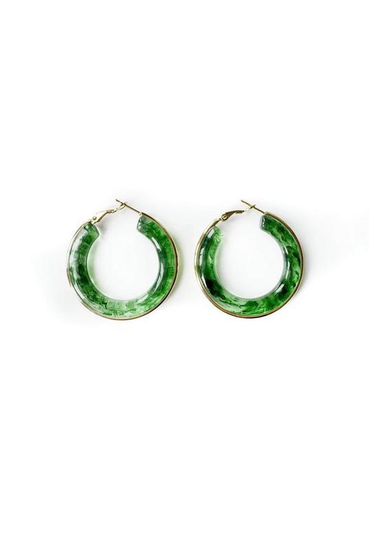Oreilia Green Semi Transparent Hoop Earrings by LUXE TONES