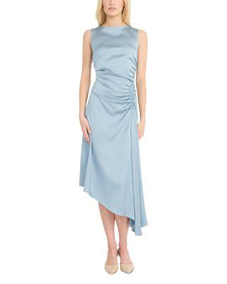 Boat Neck Asymmetric Midi Dress by LUXELY