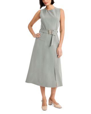 Jewel Neck Sleeveless Belted Midi Dress by LUXELY