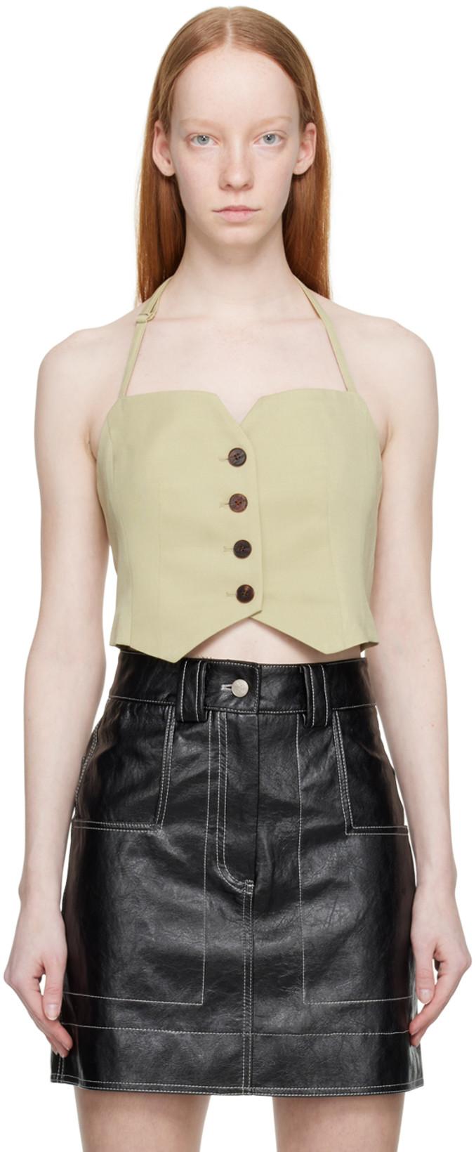 Khaki Buttoned Tank Top by LVIR