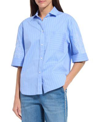 Hazel Stripe Embroidered Sleeves Shirt by LYSSE