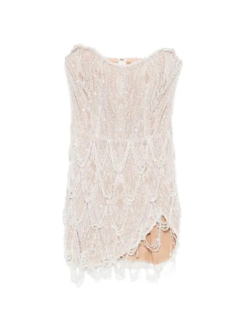 beaded strapless mini dress by M.MARQUISE