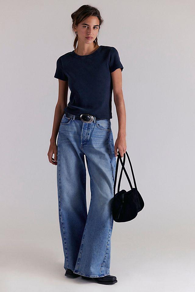 MOTHER The Pipe Dream Button Sneak High-Rise Jeans by M OT HE R | FREE PEOPLE