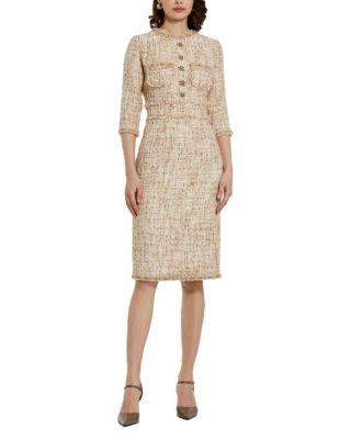 3/4 Sleeve Beaded Trim Patch Pocket Midi Dress by MAC DUGGAL 3/4 Sleeve Beaded Trim Patch Pocket Midi Dress by MAC DUGGAL