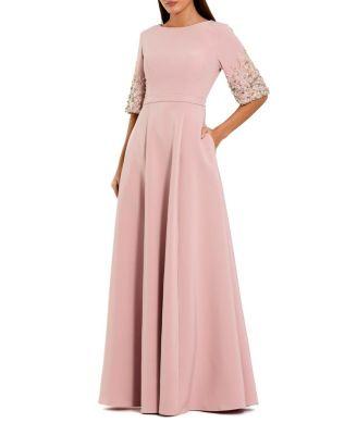3/4 Sleeve Crepe Gown With Sleeve Embellishments by MAC DUGGAL