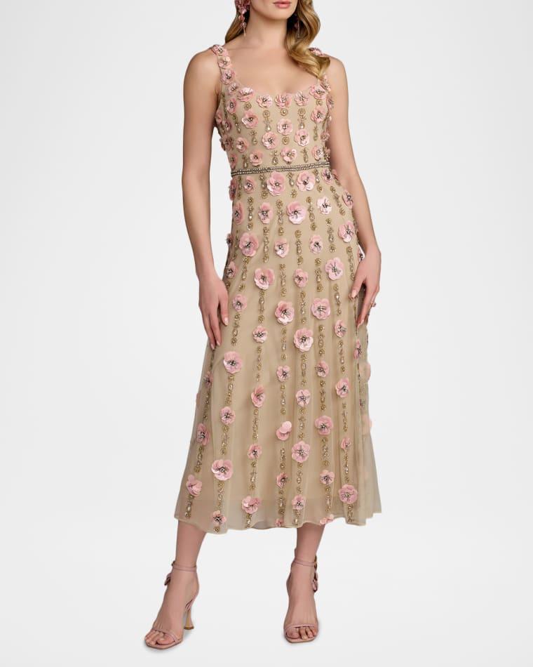 3D Floral-Embellished Midi-Dress by MAC DUGGAL