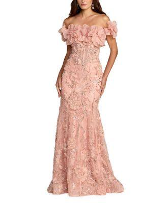 3D Floral Embellished Off The Shoulder Mermaid Gown by MAC DUGGAL