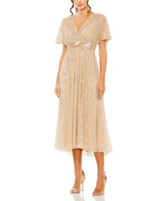 A Line Embellished Short Sleeve Dress by MAC DUGGAL