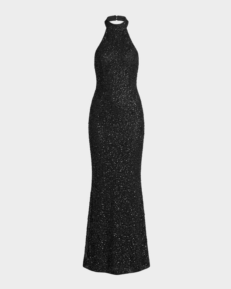 Backless Beaded Halter Gown by MAC DUGGAL