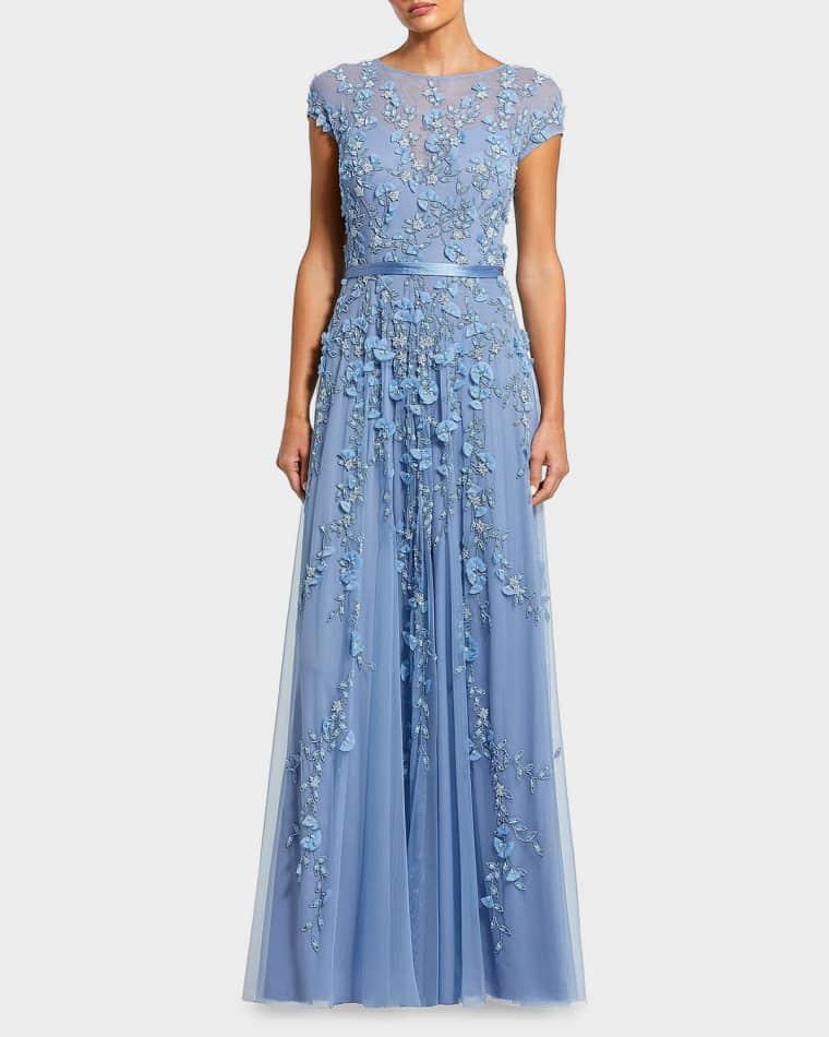 Bead-Embroidered Mesh Gown by MAC DUGGAL