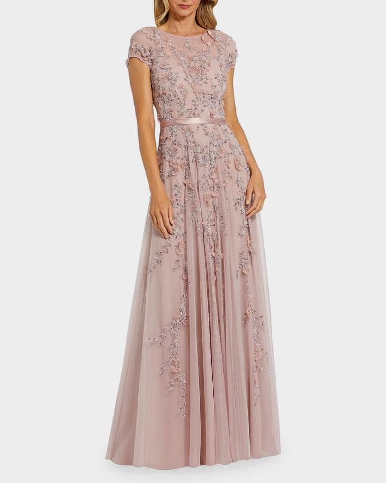 Bead-Embroidered Mesh Gown by MAC DUGGAL