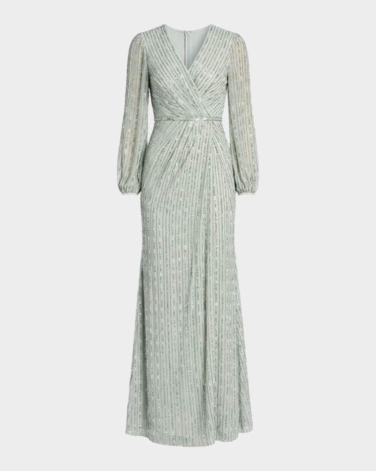 Bead and Sequin Surplice Gown by MAC DUGGAL