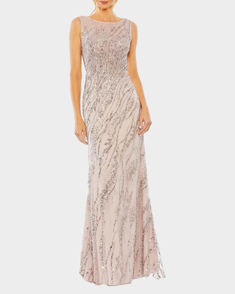 Bead & Sequin Tulle Column Gown by MAC DUGGAL