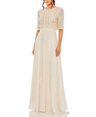 Beaded 3/4 Sleeve Chiffon Gown by MAC DUGGAL