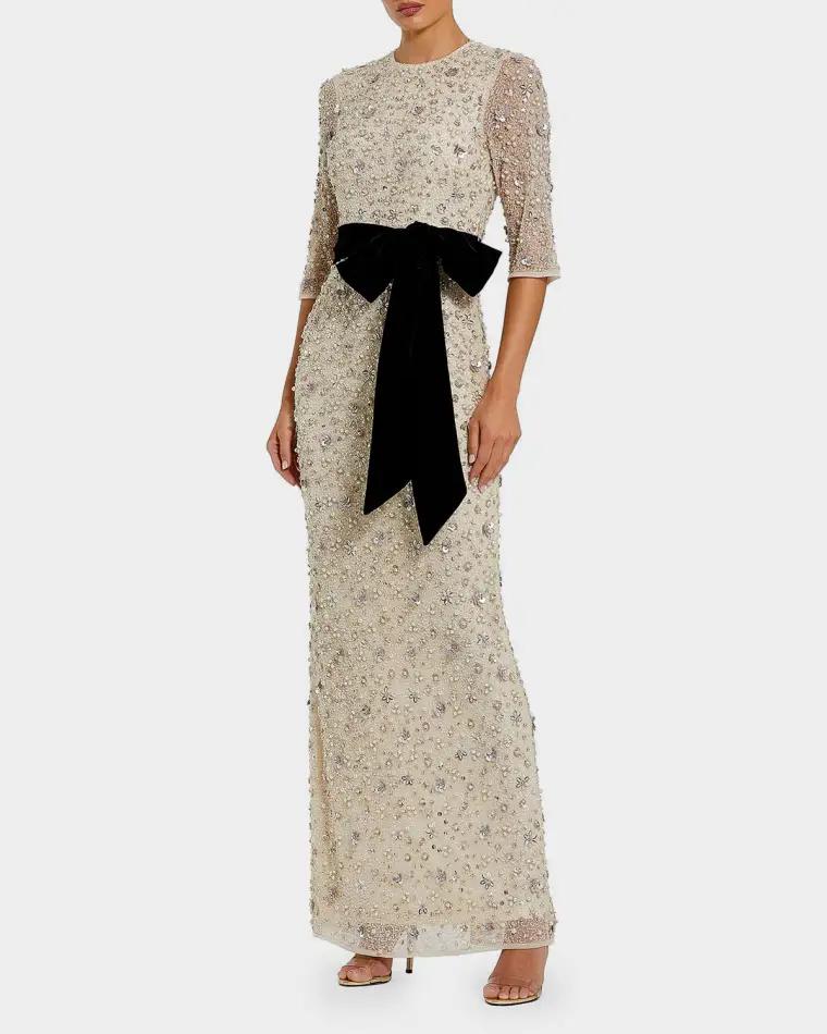 Beaded Bow Column Gown by MAC DUGGAL