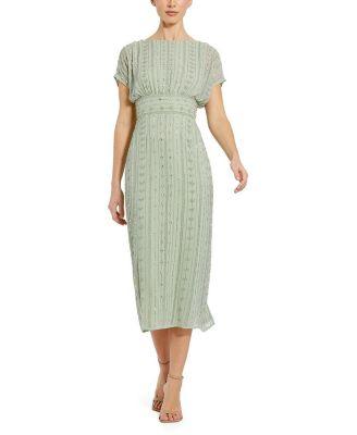 Beaded Cap Sleeve Column Midi Dress by MAC DUGGAL