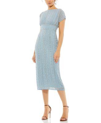 Beaded Cap Sleeve Column Midi Dress by MAC DUGGAL