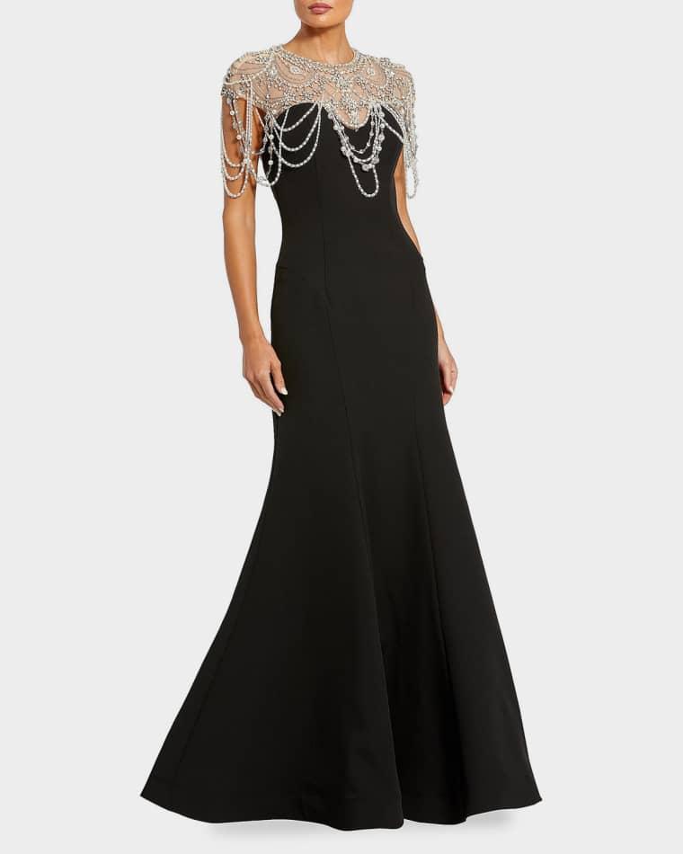 Beaded Cap-Sleeve Mermaid Gown by MAC DUGGAL