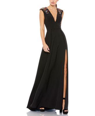 Beaded Cap Sleeve V Neck A Line Gown by MAC DUGGAL