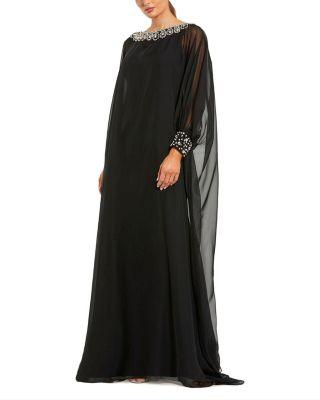 Beaded Chiffon Long Sleeve Kaftan Gown by MAC DUGGAL
