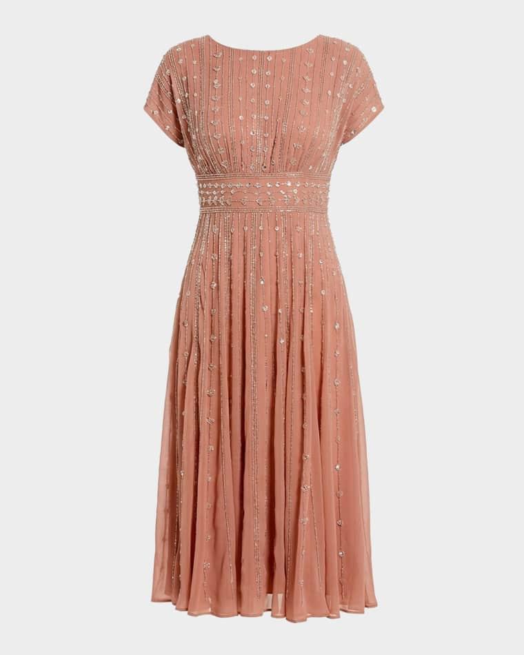 Beaded Chiffon Midi Dress by MAC DUGGAL