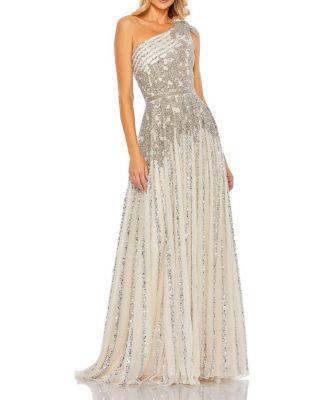 Beaded Embellished One Shoulder A Line Gown by MAC DUGGAL