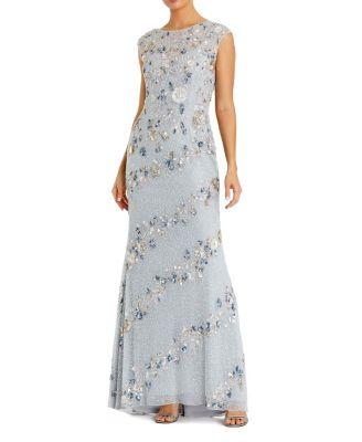 Beaded High Neck Cap Sleeve Column Gown by MAC DUGGAL