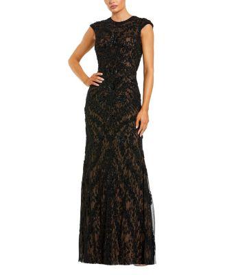 Beaded High Neck Lace Sleeveless Gown by MAC DUGGAL