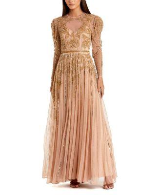Beaded Illusion Puff Sleeve Gown by MAC DUGGAL