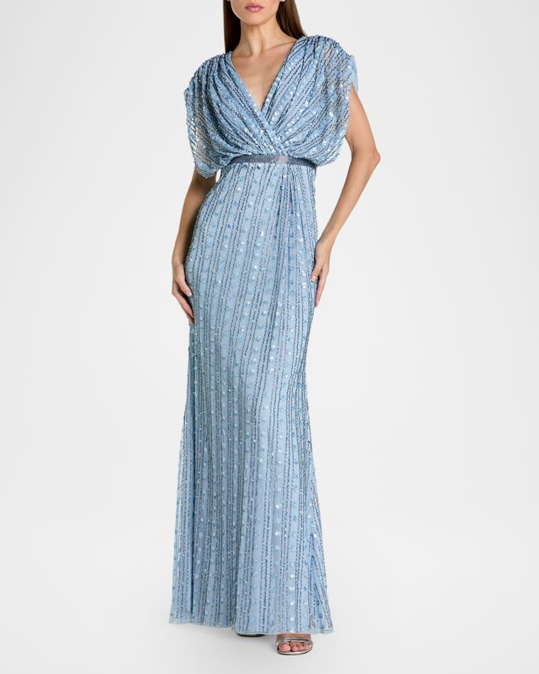 Beaded Mesh Column Gown by MAC DUGGAL