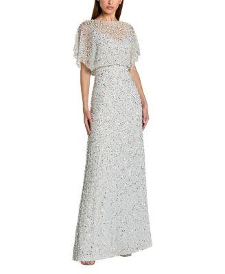 Beaded Mesh Gown with Shawl by MAC DUGGAL