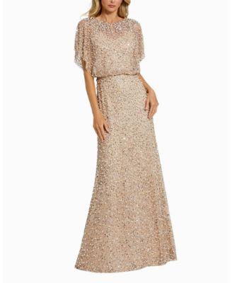 Beaded Mesh Gown with Shawl by MAC DUGGAL