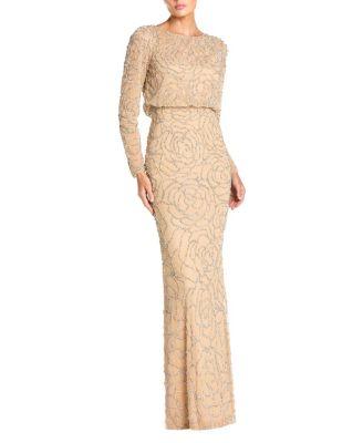 Beaded Mesh Long Sleeve Blouson Top Gown by MAC DUGGAL