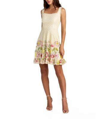 Beaded Mesh Sleeveless V Neck Ruffle Mini Dress by MAC DUGGAL