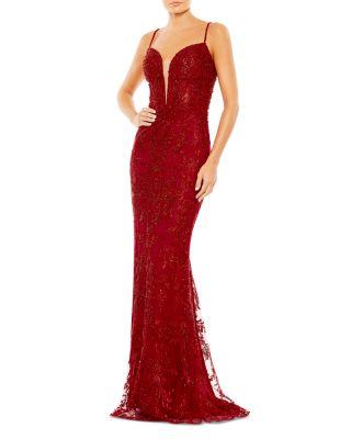 Beaded Plunge Neck Gown by MAC DUGGAL