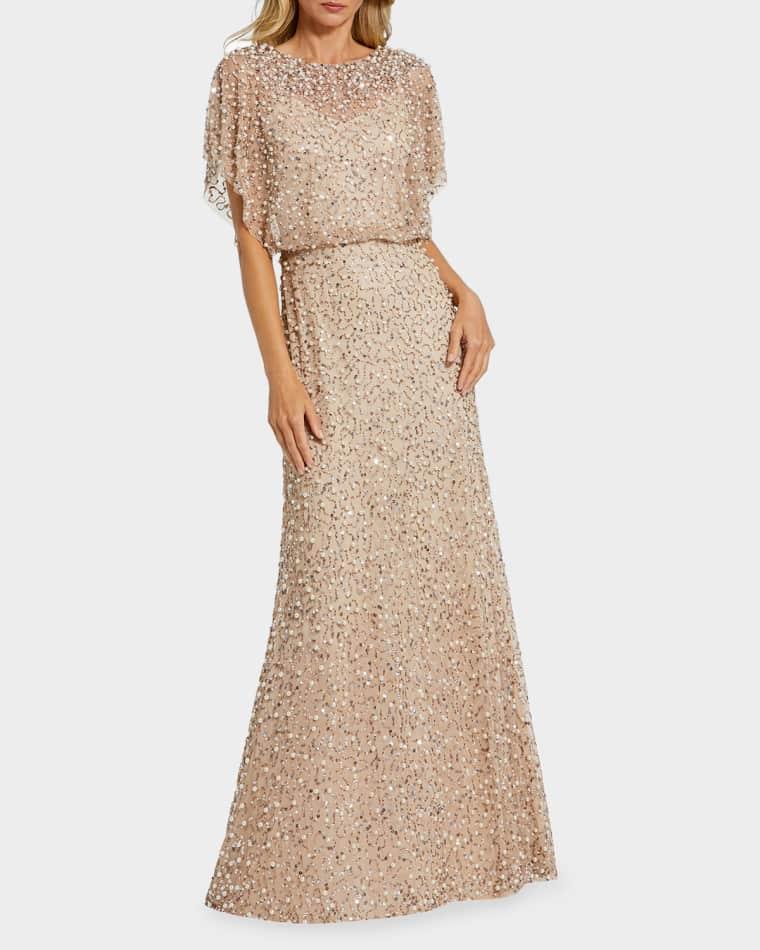 Beaded Sequined Shawl Gown by MAC DUGGAL